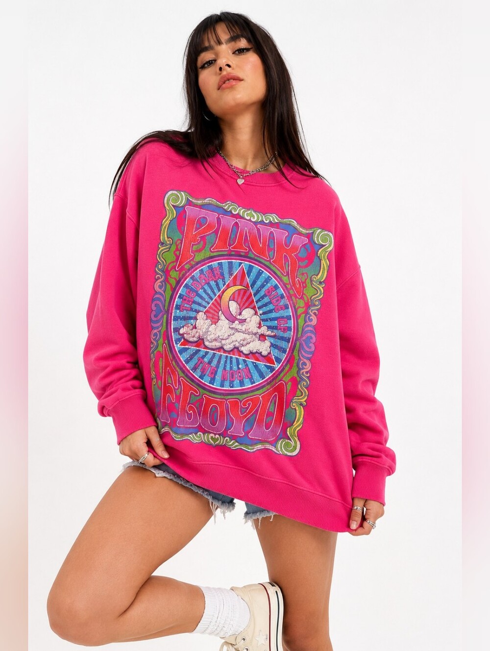 Pink Floyd The Dark Side of the Moon Hot Pink Graphic Sweatshirt Size L